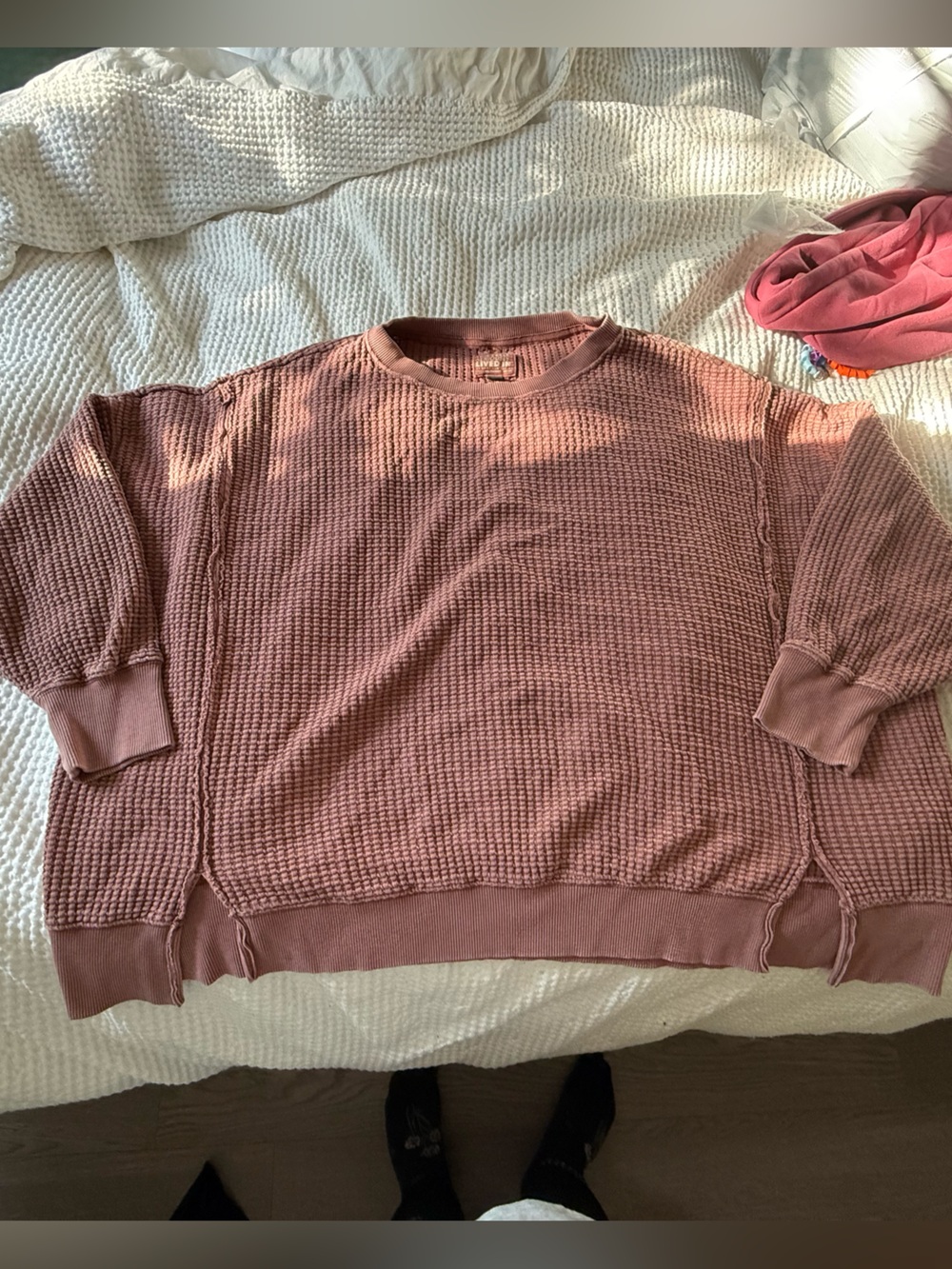 AE Waffle-Knit Pullover Sweater - Dusty Rose XXL